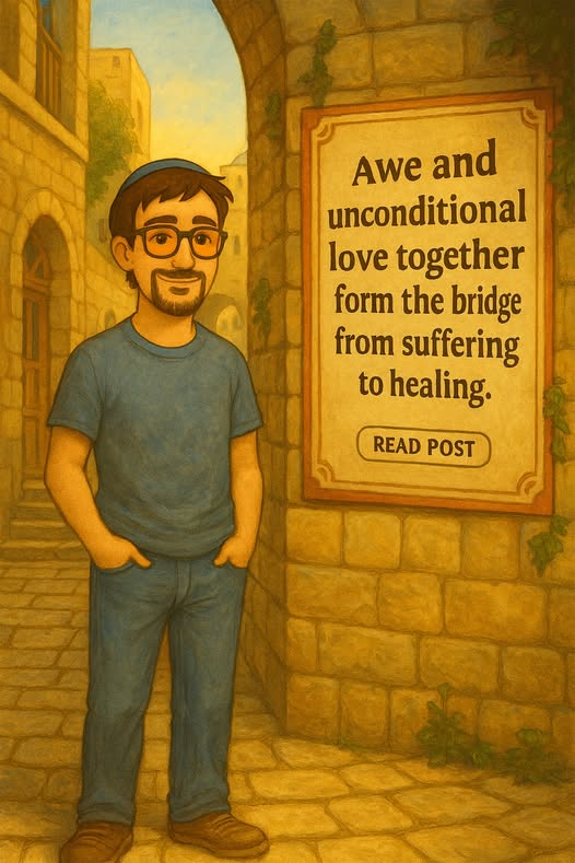 Awe and unconditional love together for the bridge from suffering to healing