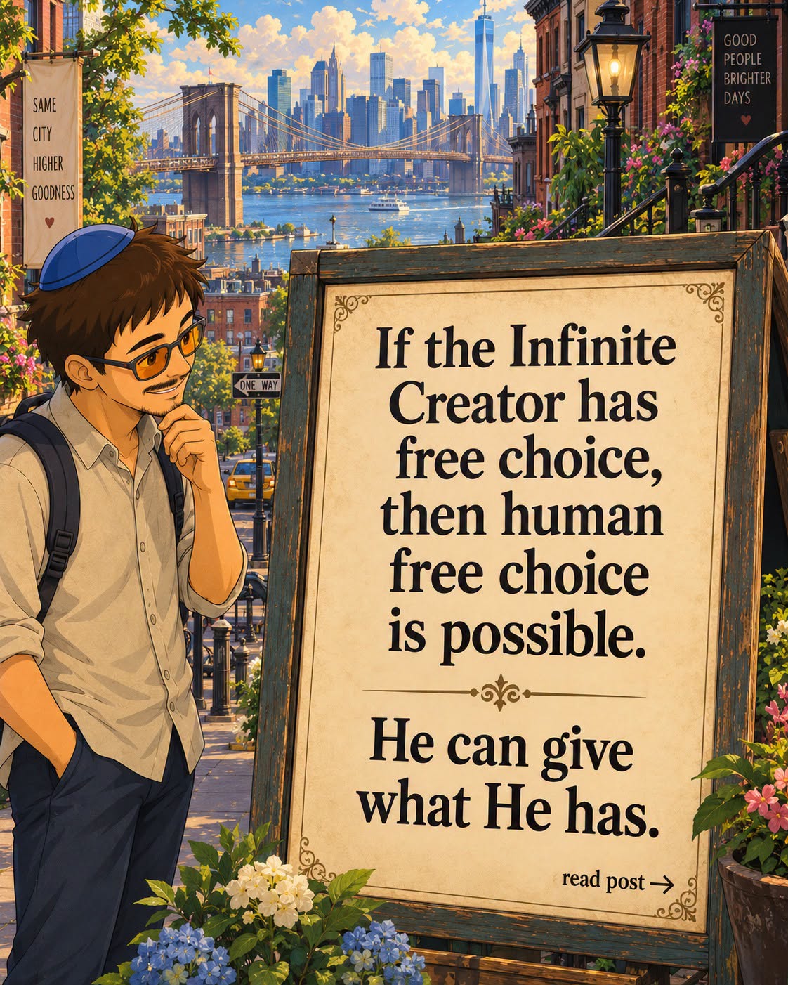 If the Infinite Creator has free choice, then human free choice is possible. He can give what He has.