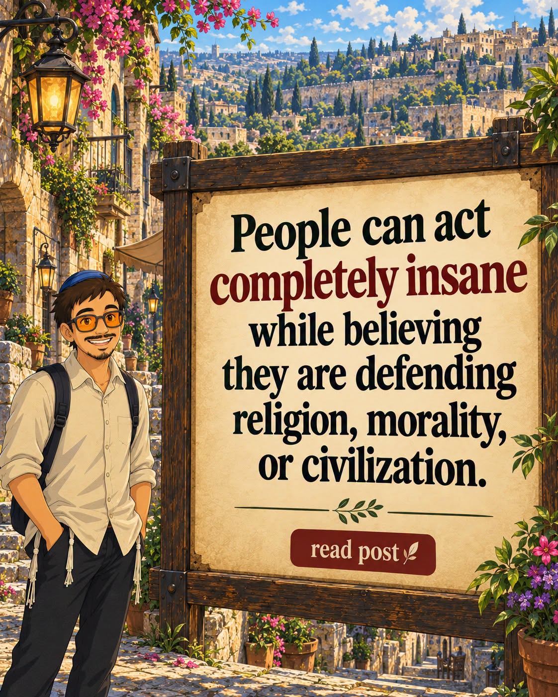People can act completely insane while believing they are defending religion, morality, or civilization.