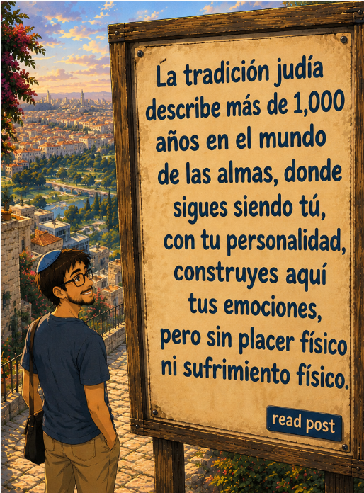 el mundo de las almas dura más de mil años, donde conservamos la personalidad que desarrollamos en este mundo y seguimos sintiendo emociones, pero sin placer ni sufrimiento físico.